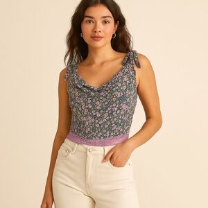 Free People Intimately Purple Floral Sweetheart Bodysuit Size M